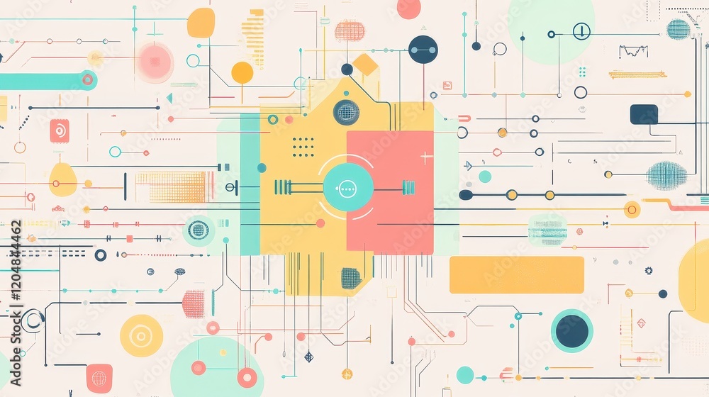 seamless IoT integration flat design top view futuristic theme animation colored pastel seamless IoT integration flat design top view futuristic theme animation colored pastel