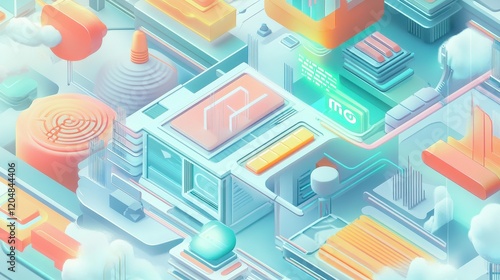 Wallpaper Mural seamless IoT integration flat design top view futuristic theme animation colored pastel Torontodigital.ca