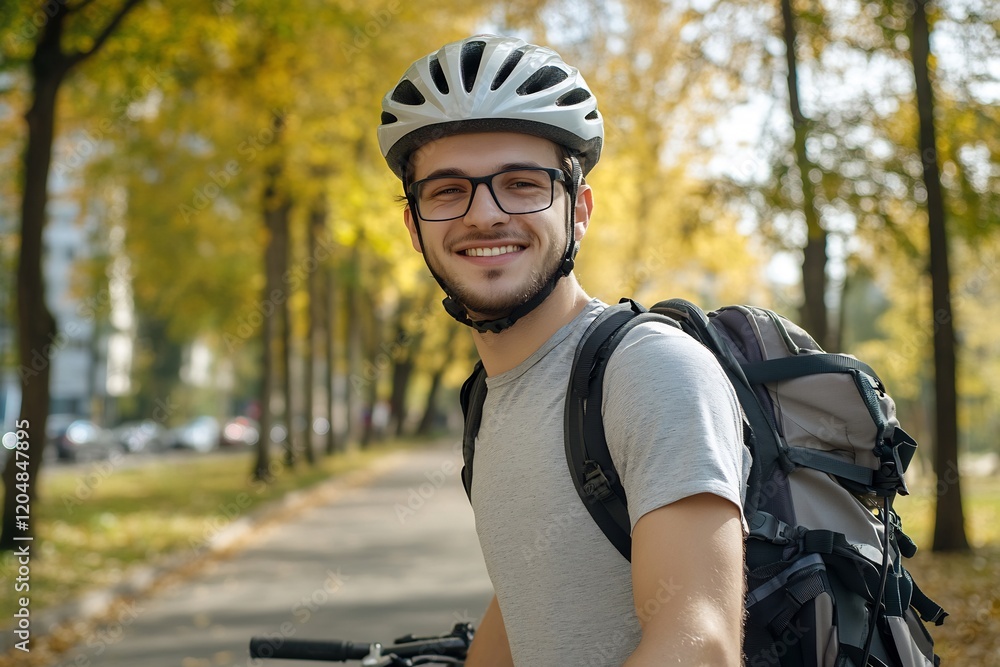 Smiling cyclist in autumn park Smiling cyclist in autumn park