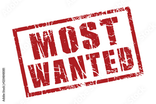 Bold red Most Wanted text red ink rubber sign and symbol design with grunge effect