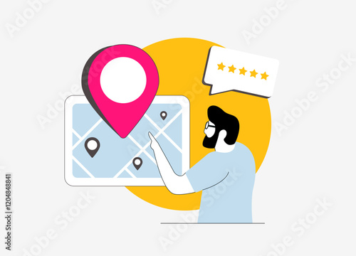 Geofencing marketing illustration with smartphones, location markers, GPS data, targeted offers, and analytics, showcasing how businesses attract local customers through personalized strategies