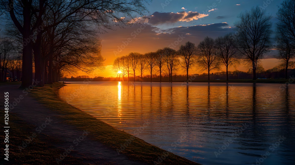 Obraz premium Golden Sunset Over Water