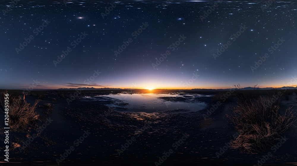 Fototapeta premium Desert Sunset Starry Night Sky Reflection