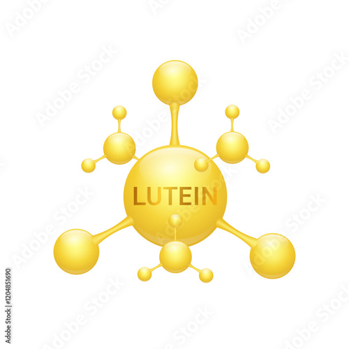 Lutein molecular form on white background. For design dietary supplement products. Natural extracts of marigold flowers. Help eyesight vision and healthy eye. Medical scientific. 3D Vector.