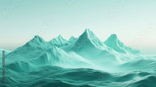 Wallpaper Mural Teal mountainscape, serene digital landscape, misty sunrise, background design Torontodigital.ca