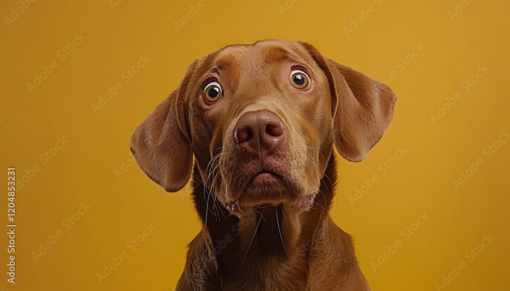 Funny expression of a dog captured in a front-facing portrait on an isolated background. Funny expression of a dog captured in a front-facing portrait on an isolated background.