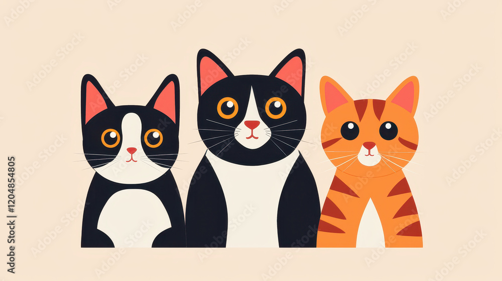 Cute cats in colorful design, showcasing different breeds and expressions, World spay day concept Cute cats in colorful design, showcasing different breeds and expressions, World spay day concept