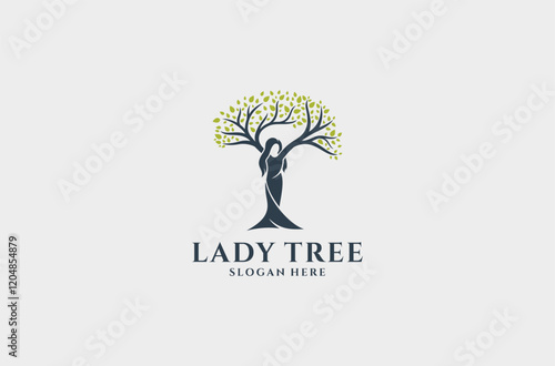 lady tree logo design premium vector.