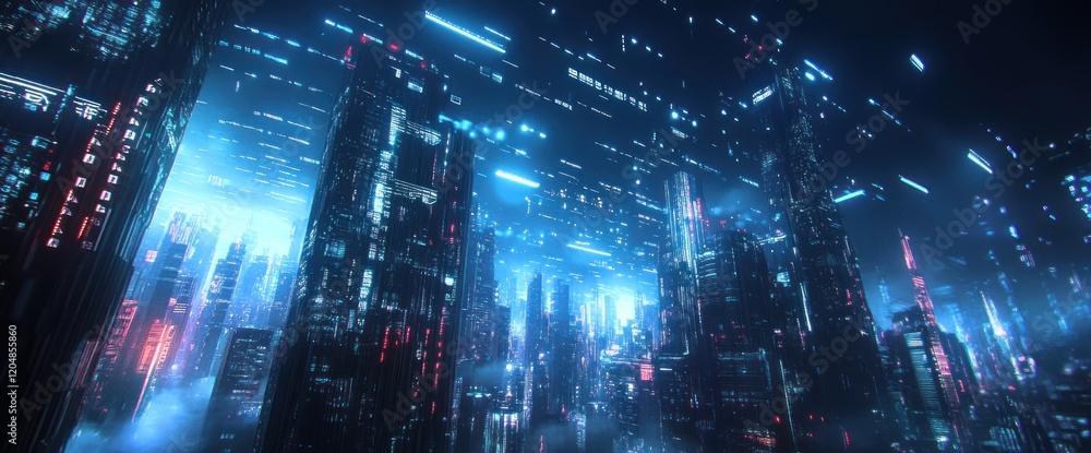 Cyberpunk Cityscape: Neon Lights and Digital Rain Cyberpunk Cityscape: Neon Lights and Digital Rain