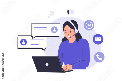 Illustration of live chat support. Illustrations for websites, landing pages, mobile apps, posters and banners. Trendy flat vector illustrations