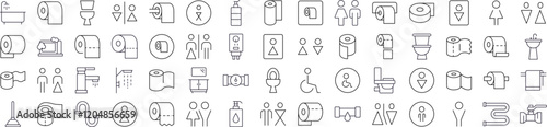 Bathroom and Toilet Thin Line Icon Set. Outline Signs for Graphic and Web Design, Apps, Adverts, Various Cards