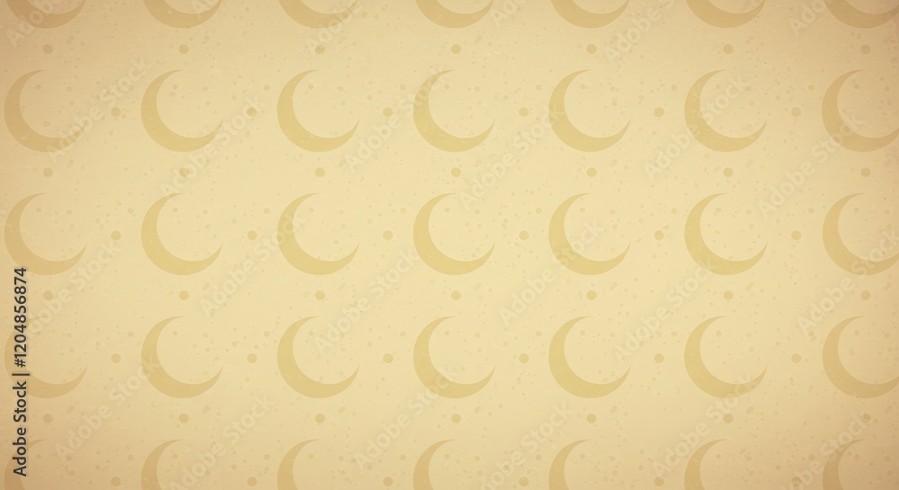 A subtle repeating pattern of crescent moons and dots, creating an understated Islamic backdrop