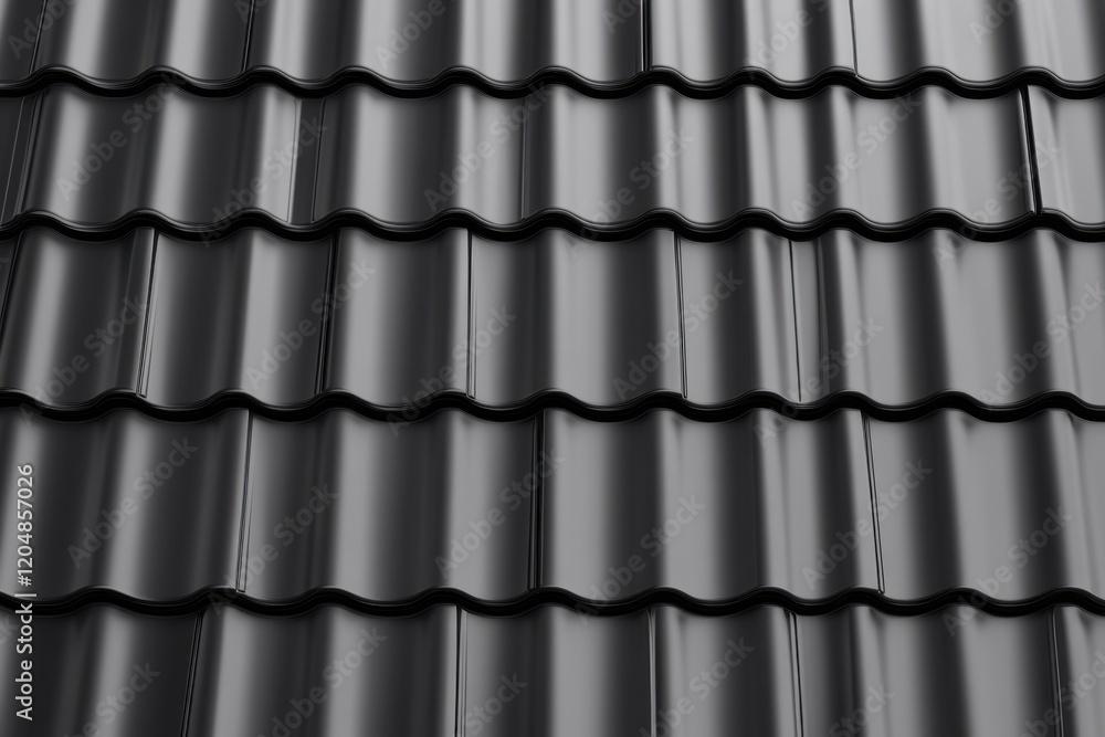 Dark Gray Metal Roof Tile on Transparent Background, Modern Home Construction Material. Dark Gray Metal Roof Tile on Transparent Background, Modern Home Construction Material.