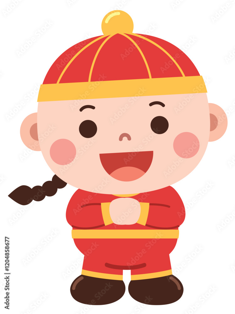 Cheerful Cartoon Boy Character in Chinese suit Cheerful Cartoon Boy Character in Chinese suit