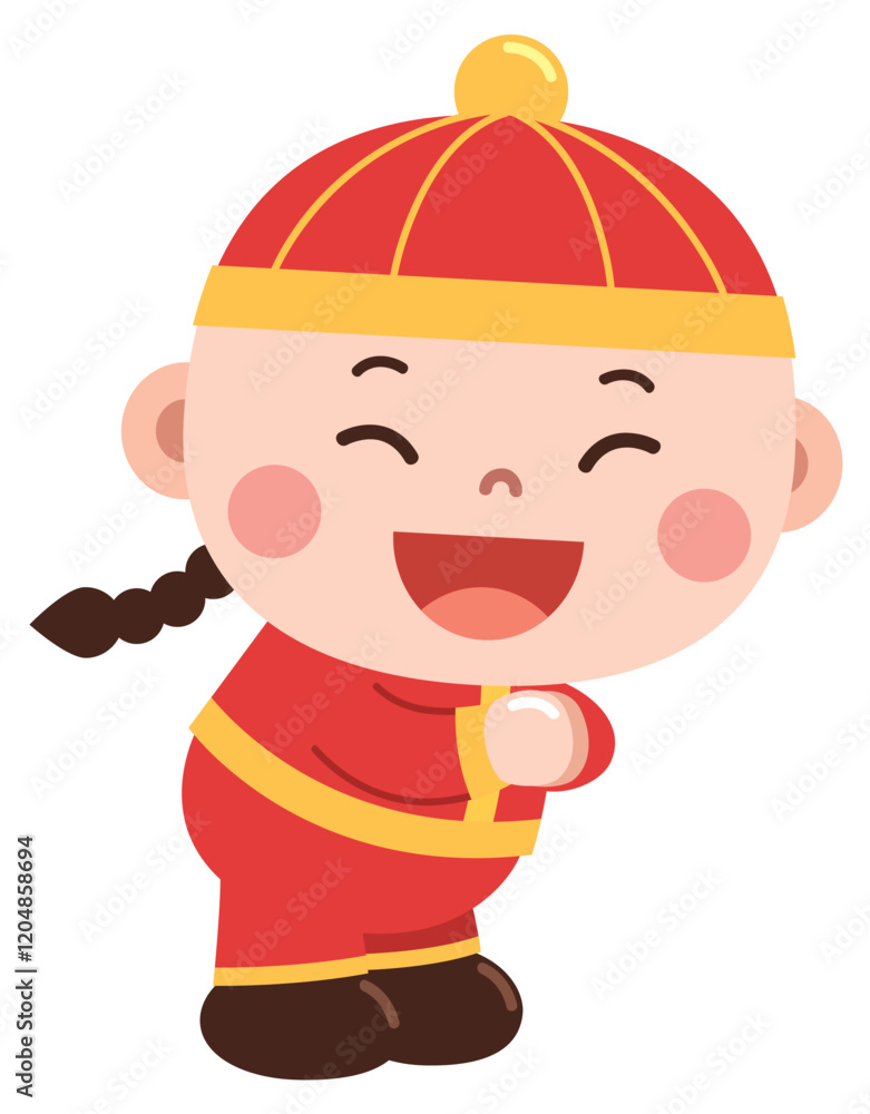 Joyful Child in Chinese Clothing Illustration Joyful Child in Chinese Clothing Illustration