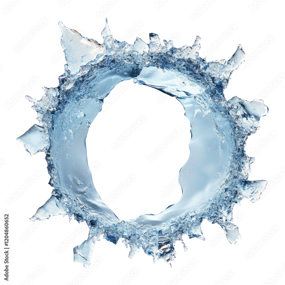 Isolated 3D Frozen Ice Hole with Crystals on Transparent Background
