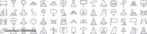 Road, Path, Traffic Cone Line Icon Pack. Outline Signs for Graphic and Web Design, Apps, Adverts, Various Cards