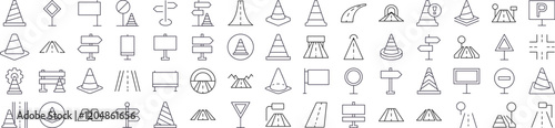 Road, Path, Traffic Cone Thin Line Icon Set. Outline Signs for Graphic and Web Design, Apps, Adverts, Various Cards