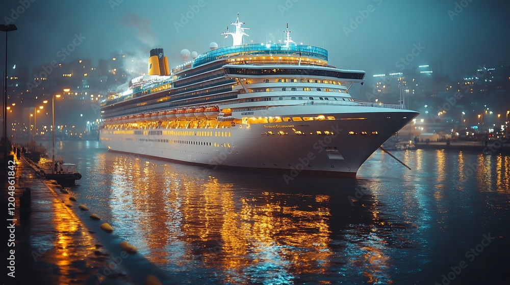 Obraz premium Night Cruise Ship in Harbor