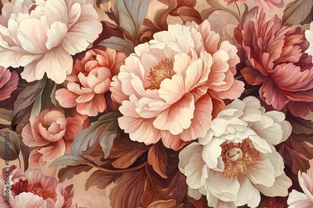 Watercolor illustration pattern showcasing intricate leaf and flower motifs. Watercolor illustration pattern showcasing intricate leaf and flower motifs.