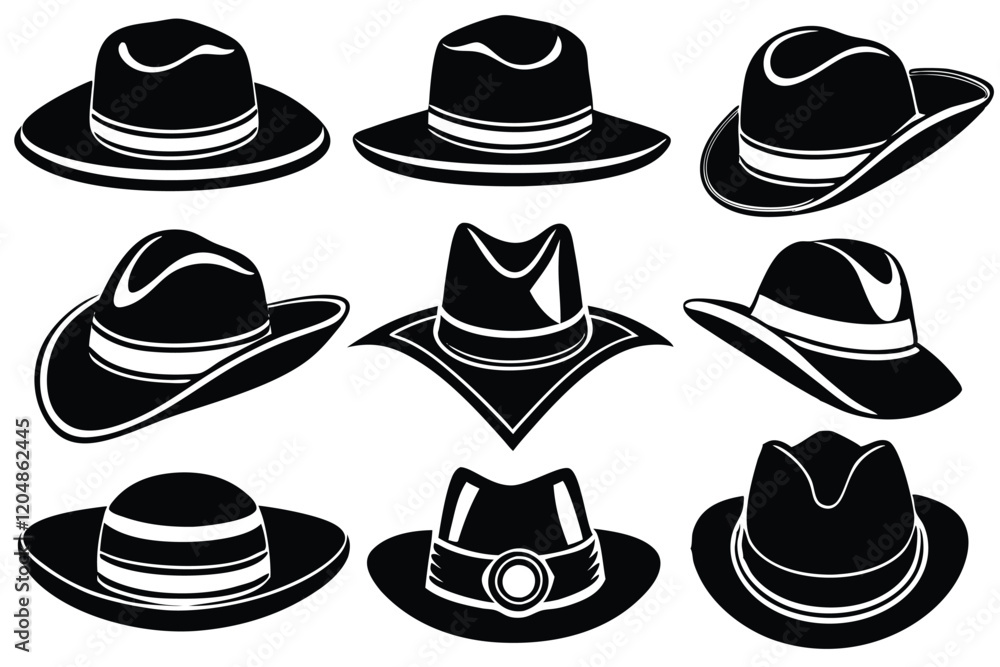 Silhouette Hand drawn cowboy hat drawing illustration Silhouette Hand drawn cowboy hat drawing illustration