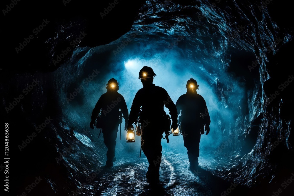 Fototapeta premium Exploration of Caves by Helmeted Miners