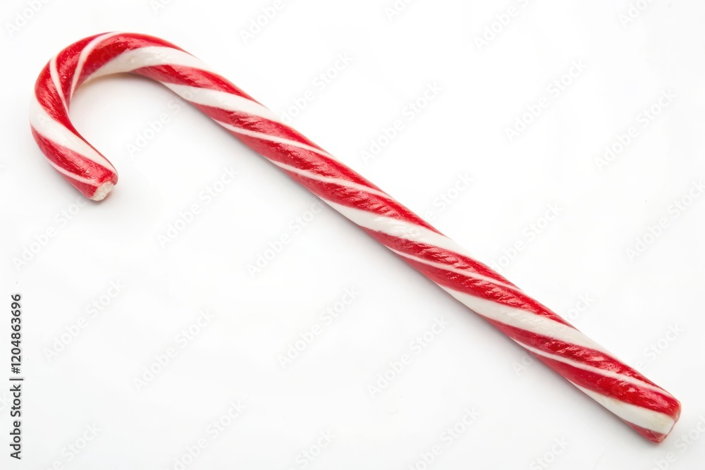 Fototapeta premium Festive Candy Cane on White Background for Holiday Decoration - Perfect for Seasonal Cheer