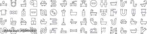 Simple Linear Icon of Faucet, Pipes, Bathroom, Toilet. Minimalistic Linear Pictogram for Web and Graphic Design, Apps, Banners, Social Network and Cards