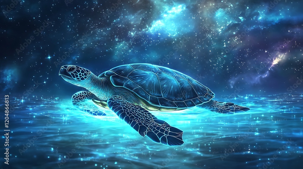Obraz premium A wise turtle spirit animal floating in a luminous sea