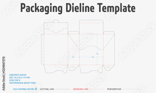 Packaging Dieline Template. 2D Technical Drawing File Eps Scale. Fully editable vector. Prepared for production