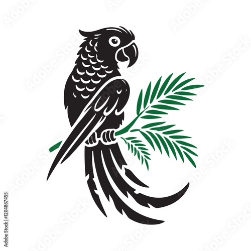 Silhouette of a Parrot on a Palm Branch