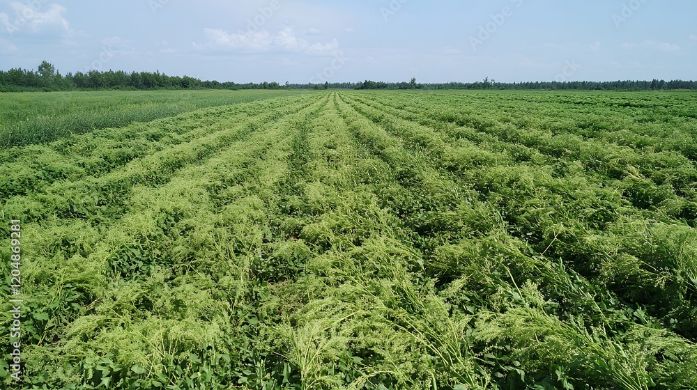 Rows of green plants in a vast agricultural field Rows of green plants in a vast agricultural field