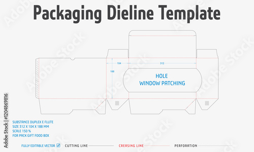 Packaging Dieline Template. 2D Technical Drawing File Eps Scale. Fully editable vector. Prepared for production