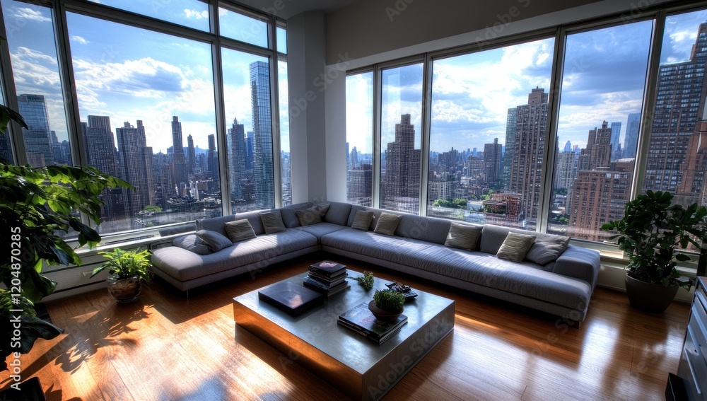 Fototapeta premium Luxury Penthouse Apartment with Stunning Cityscape View