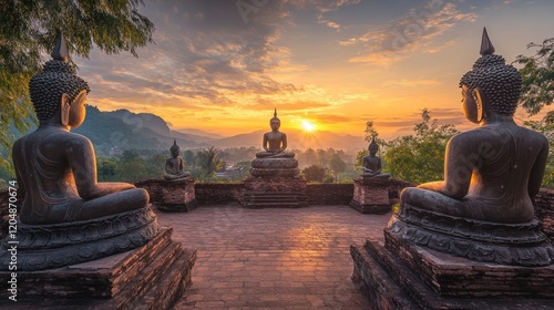 Serene Sunrise at Wat Yai Chaimongkol, Thailand photo