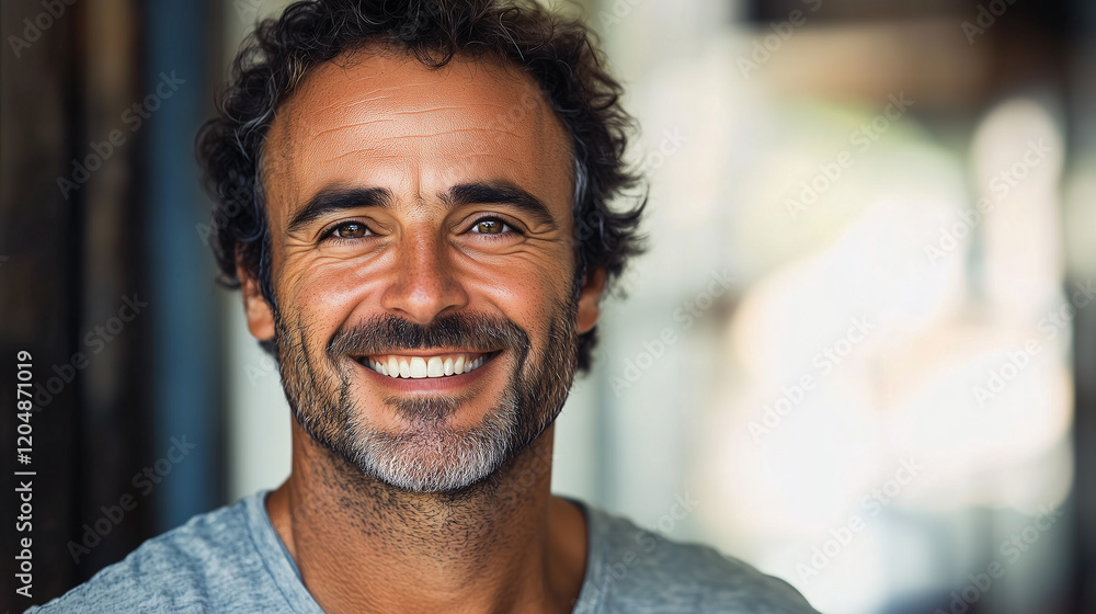 Smiling man with short, curly hair Smiling man with short, curly hair