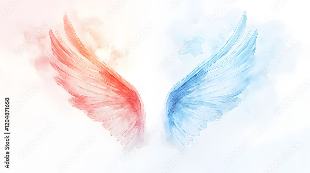 Obraz premium Watercolor Wings Painted In Shades Of Red And Blue