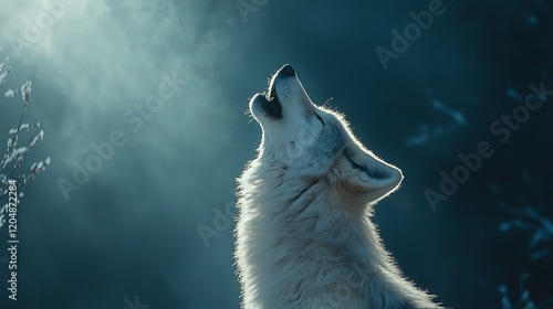 A celestial wolf spirit animal howling under a cosmic moon