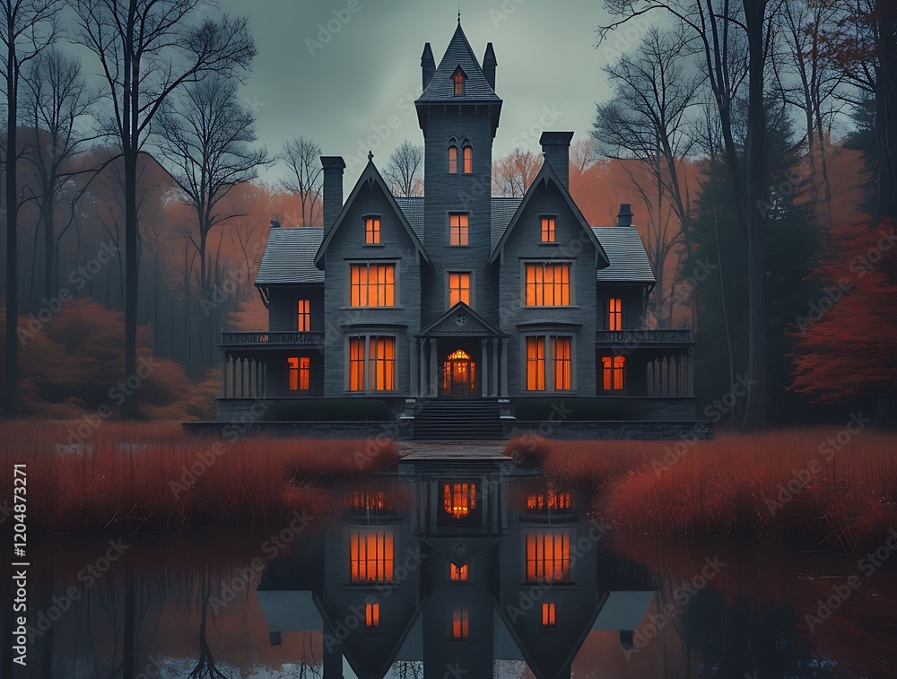 mysterious gothic mansion in a dark forest glowing orange windows eerie atmosphere haunting reflection tranquil lake spooky vibes timeless architecture cinematic scene chilling aesthetic
mysterious gothic mansion in a dark forest glowing orange windows eerie atmosphere haunting reflection tranquil lake spooky vibes timeless architecture cinematic scene chilling aesthetic