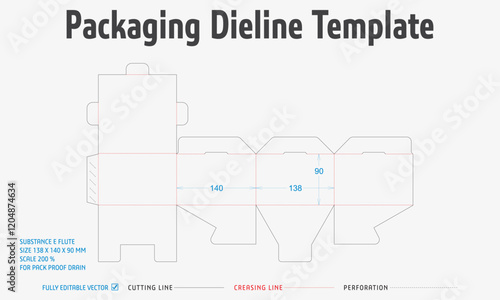 Packaging Dieline Template. 2D Technical Drawing File Eps Scale. Fully editable vector. Prepared for production