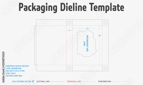 Packaging Dieline Template. 2D Technical Drawing File Eps Scale. Fully editable vector. Prepared for production