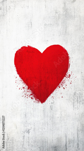bold red heart with textured splash effect on minimalist light gray background