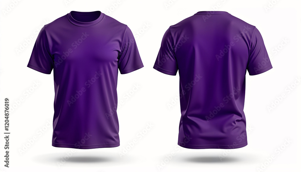 Blank purple t-shirt mockup, front and back view, 3D rendering, white background Blank purple t-shirt mockup, front and back view, 3D rendering, white background