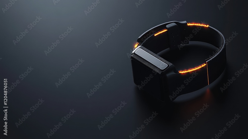 A modern smartwatch displayed on a solid dark background with glowing accents. A modern smartwatch displayed on a solid dark background with glowing accents.