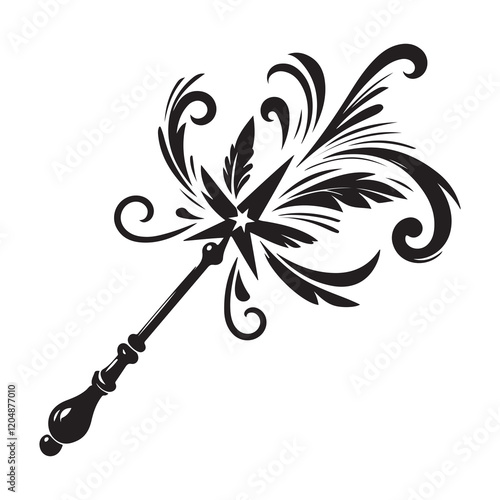 The Wand of Wishing Silhouette Vector Illustration, Solid White Background.