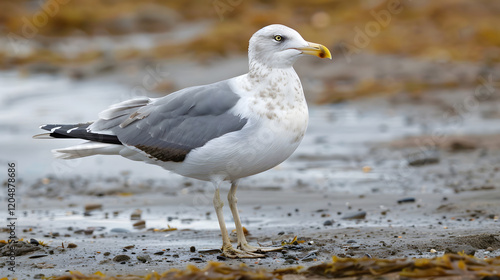 Striking American Herring Gull: White and Gray Plumage with Keen Expression in Natural Elegance photo