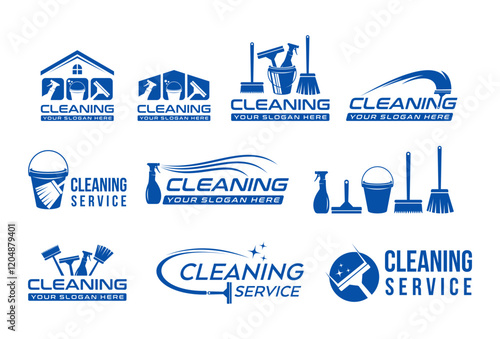 Cleaning company badge, emblem. Vector illustration.