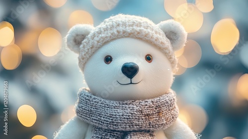 Wallpaper Mural Adorable Polar Bear Toy Wearing Winter Hat and Scarf Torontodigital.ca