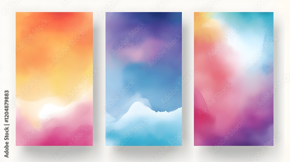 Fototapeta premium Abstract Colorful Watercolor Style Triptych Artwork