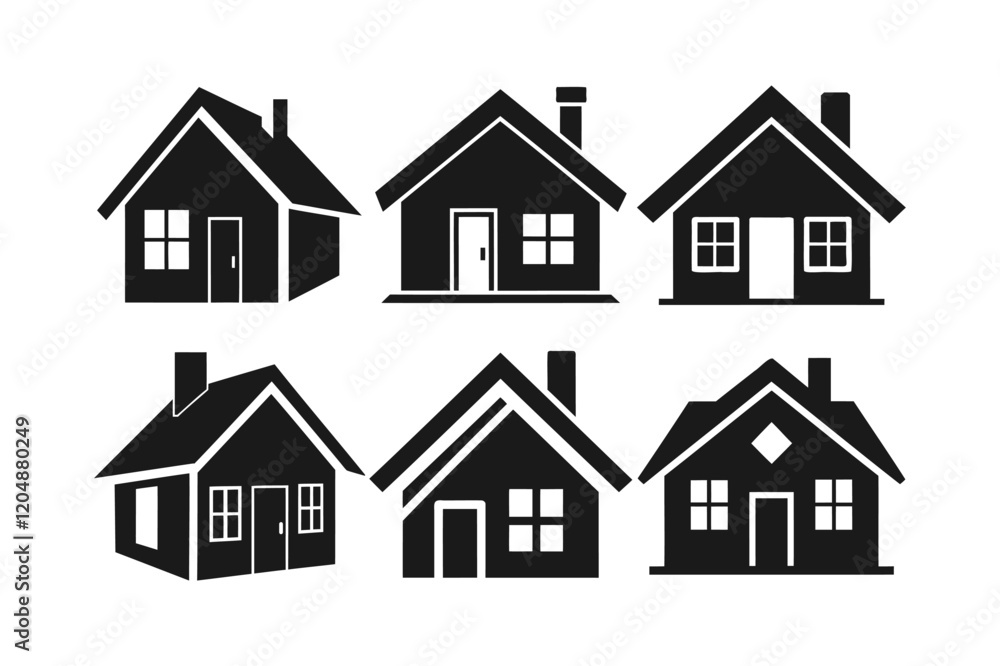 Simple Black Silhouette Houses Icon Set for Design Simple Black Silhouette Houses Icon Set for Design